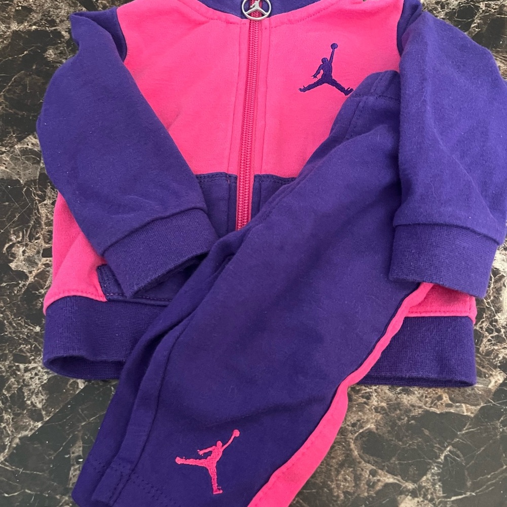 Air Jordan Pink and Purple Girls Zip Hoodie & Joggers Set 3-6 months